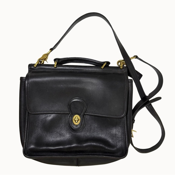 Vintage Black Leather Willis Coach Purse Crossbody Bag - Picture 5 of 16